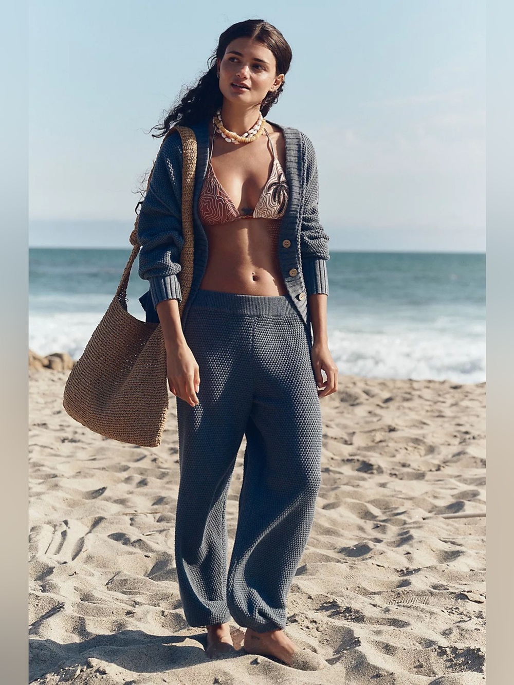 FP Beach Free People Waffle Knit Lounge Jogger Pants Charcoal Gray Size Small